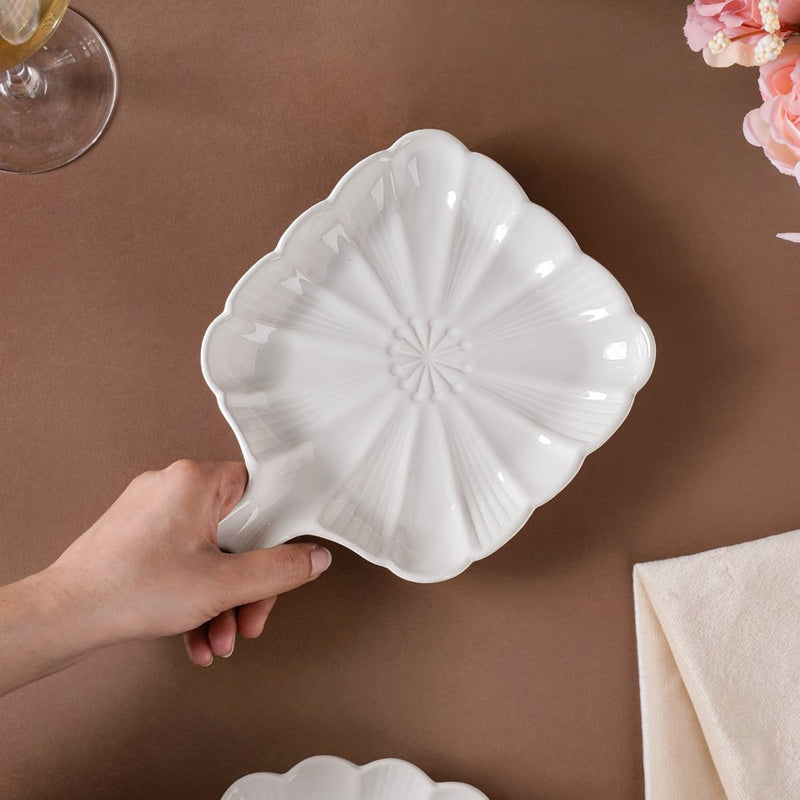 Ocean Square Plate with Handle White - Ceramic platter, serving platter, fruit platter | Plates for dining table & home decor
