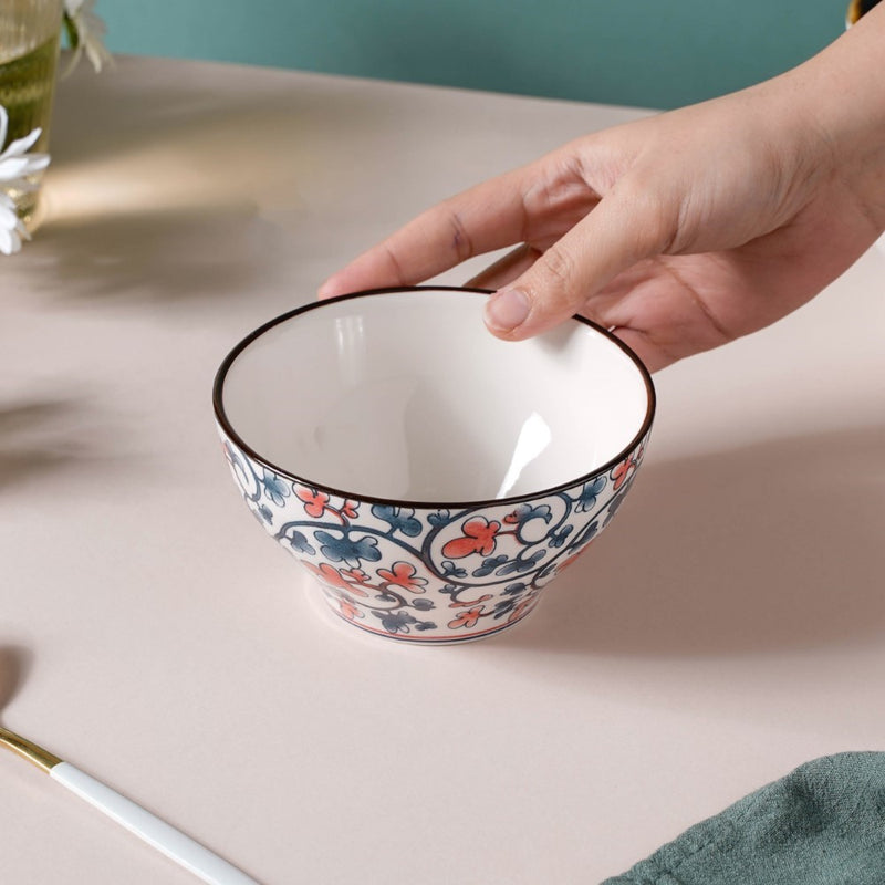 Hana Flower Patterned Ceramic Snack Bowl 4.5 Inch 300 ml - Bowl,ceramic bowl, snack bowls, curry bowl, popcorn bowls | Bowls for dining table & home decor