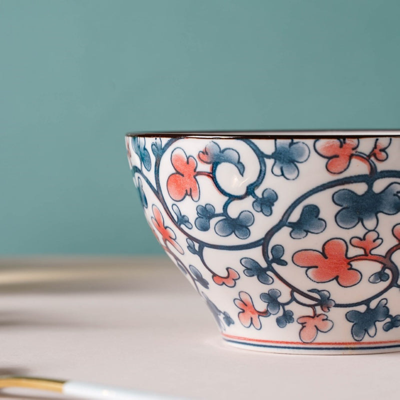 Hana Flower Patterned Ceramic Snack Bowl 4.5 Inch 300 ml - Bowl,ceramic bowl, snack bowls, curry bowl, popcorn bowls | Bowls for dining table & home decor