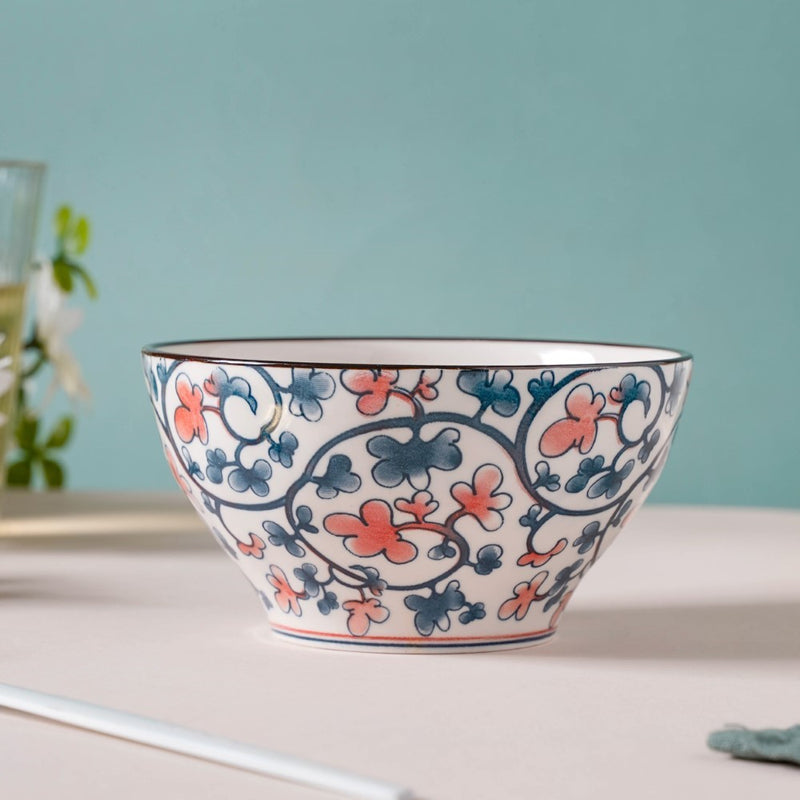 Hana Flower Patterned Ceramic Snack Bowl 4.5 Inch 300 ml - Bowl,ceramic bowl, snack bowls, curry bowl, popcorn bowls | Bowls for dining table & home decor