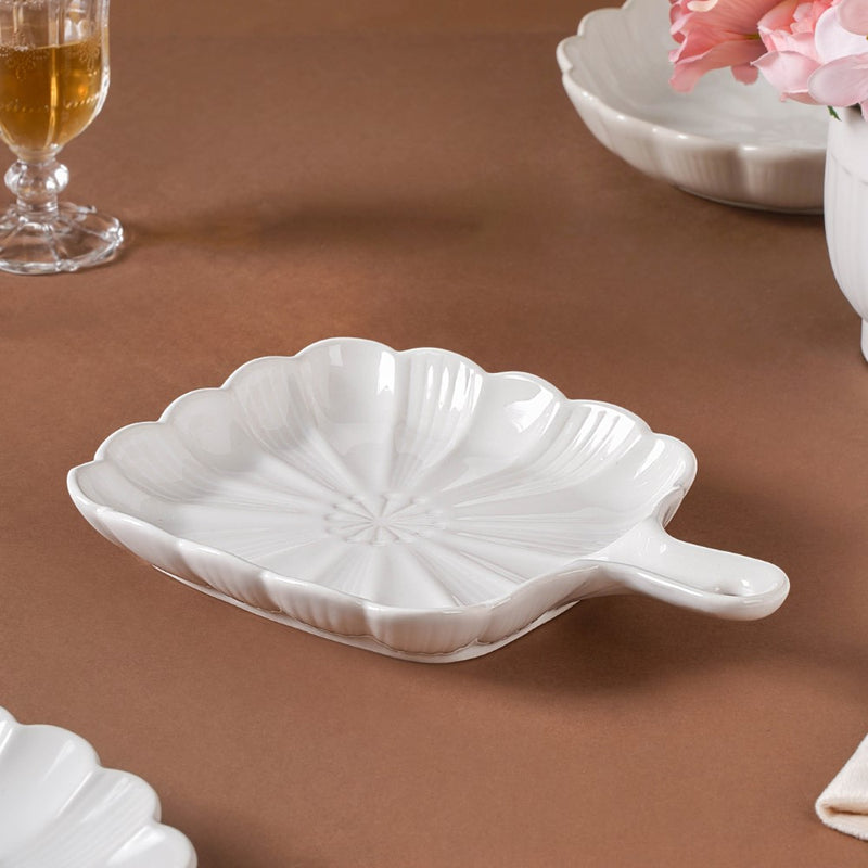 Ocean Square Plate with Handle White - Ceramic platter, serving platter, fruit platter | Plates for dining table & home decor
