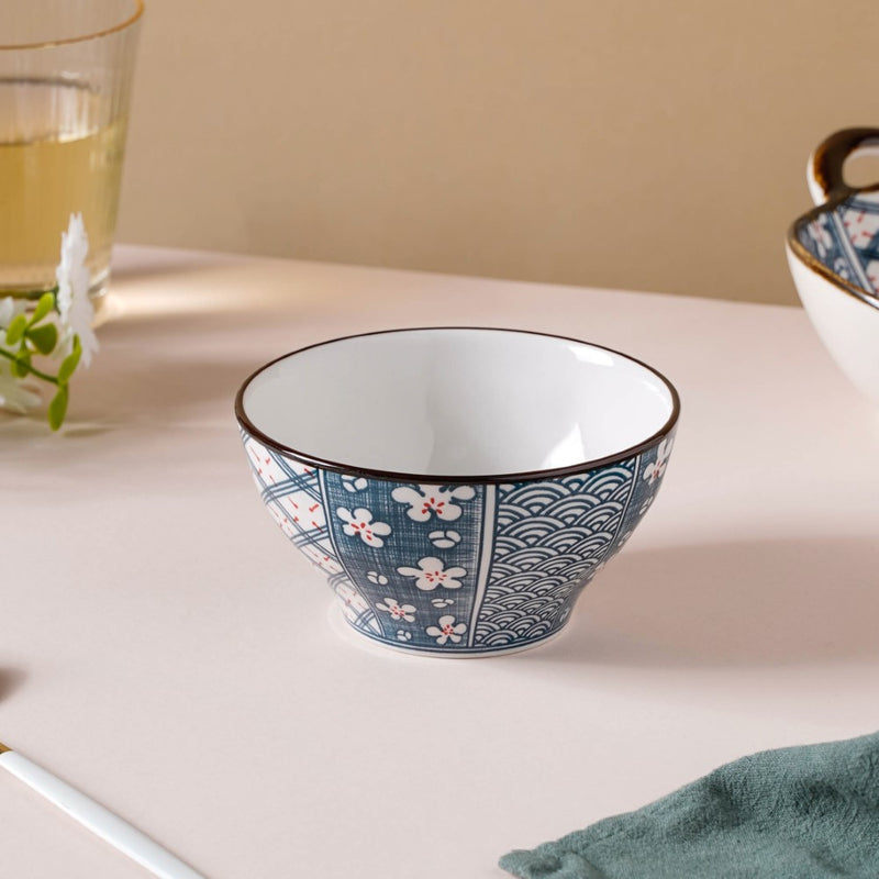Asagao Patterned Ceramic Soup Bowl 4.5 Inch 300 ml - Bowl, soup bowl, ceramic bowl, snack bowls, curry bowl, popcorn bowls | Bowls for dining table & home decor