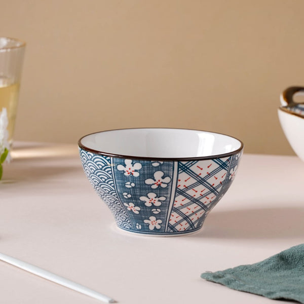 Asagao Patterned Ceramic Soup Bowl 4.5 Inch 300 ml - Bowl, soup bowl, ceramic bowl, snack bowls, curry bowl, popcorn bowls | Bowls for dining table & home decor