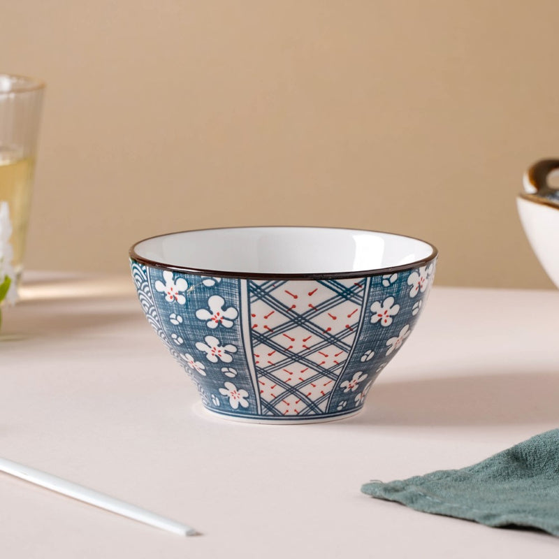 Asagao Patterned Ceramic Soup Bowl 4.5 Inch 300 ml - Bowl, soup bowl, ceramic bowl, snack bowls, curry bowl, popcorn bowls | Bowls for dining table & home decor