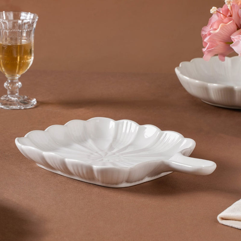Ocean Square Plate with Handle White - Ceramic platter, serving platter, fruit platter | Plates for dining table & home decor