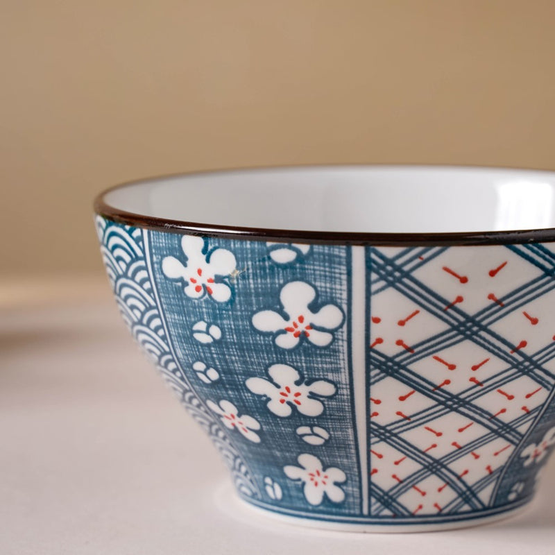 Asagao Patterned Ceramic Soup Bowl 4.5 Inch 300 ml - Bowl, soup bowl, ceramic bowl, snack bowls, curry bowl, popcorn bowls | Bowls for dining table & home decor
