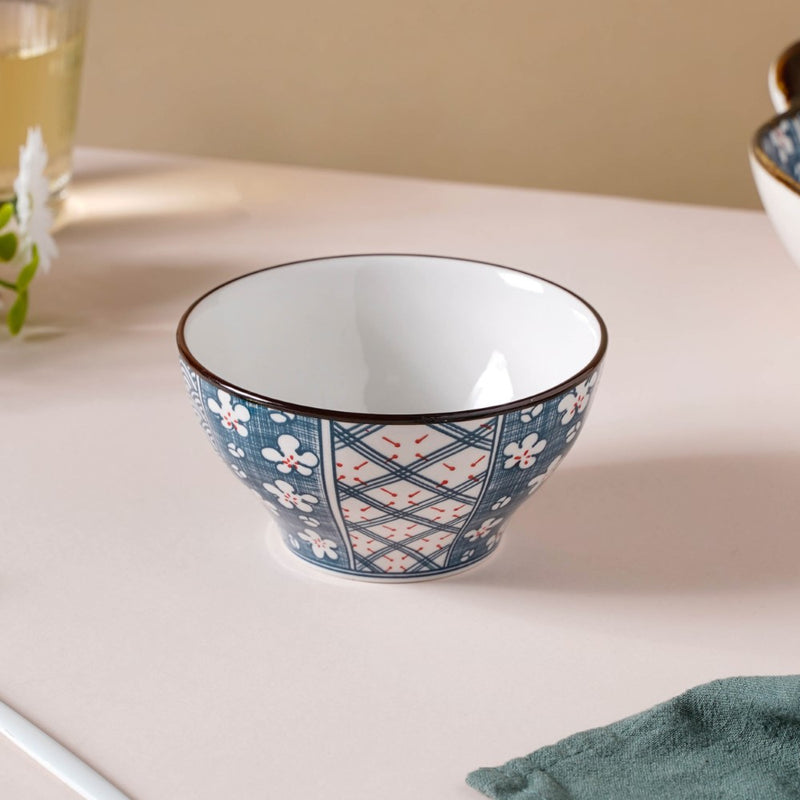Asagao Patterned Ceramic Soup Bowl 4.5 Inch 300 ml - Bowl, soup bowl, ceramic bowl, snack bowls, curry bowl, popcorn bowls | Bowls for dining table & home decor
