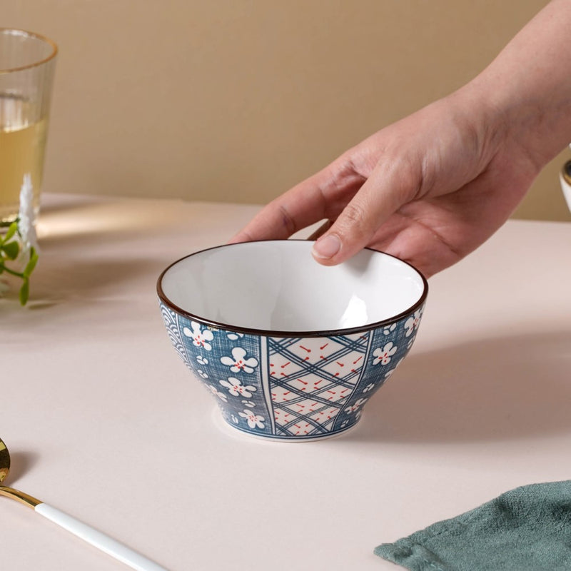 Asagao Patterned Ceramic Soup Bowl 4.5 Inch 300 ml - Bowl, soup bowl, ceramic bowl, snack bowls, curry bowl, popcorn bowls | Bowls for dining table & home decor
