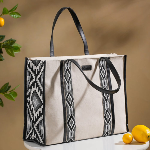 Sustainable Canvas Cotton Tote Bag Black And White 13.5 X 12 Inch