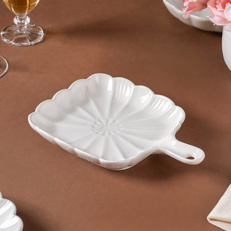Ocean Square Plate with Handle White - Ceramic platter, serving platter, fruit platter | Plates for dining table & home decor