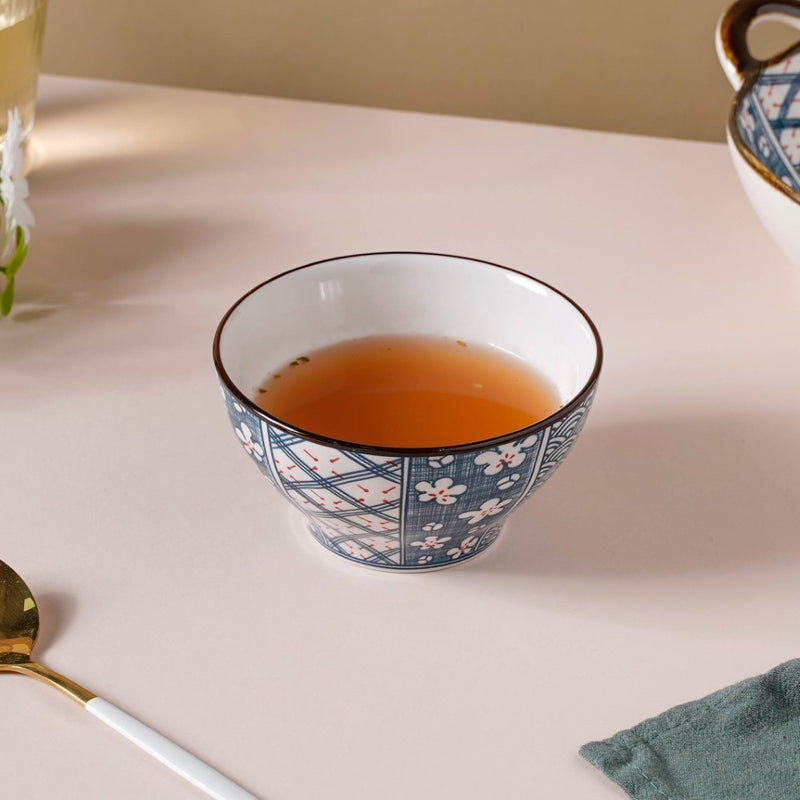 Asagao Patterned Ceramic Soup Bowl 4.5 Inch 300 ml - Bowl, soup bowl, ceramic bowl, snack bowls, curry bowl, popcorn bowls | Bowls for dining table & home decor
