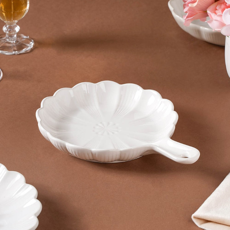 Ocean Round Dish with Handle White - Ceramic platter, serving platter, fruit platter | Plates for dining table & home decor