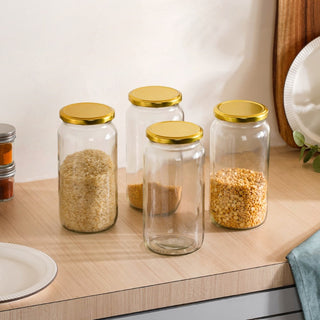 Glass Kitchen Storage Jar With Gold Lid Set Of 4 950ml