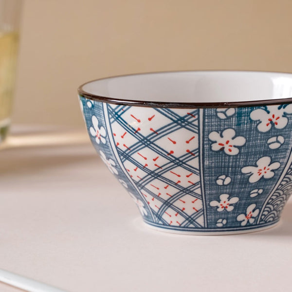 Asagao Patterned Ceramic Soup Bowl 4.5 Inch 300 ml - Bowl, soup bowl, ceramic bowl, snack bowls, curry bowl, popcorn bowls | Bowls for dining table & home decor