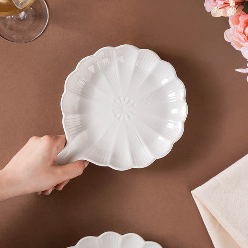 Ocean Round Dish with Handle White - Ceramic platter, serving platter, fruit platter | Plates for dining table & home decor