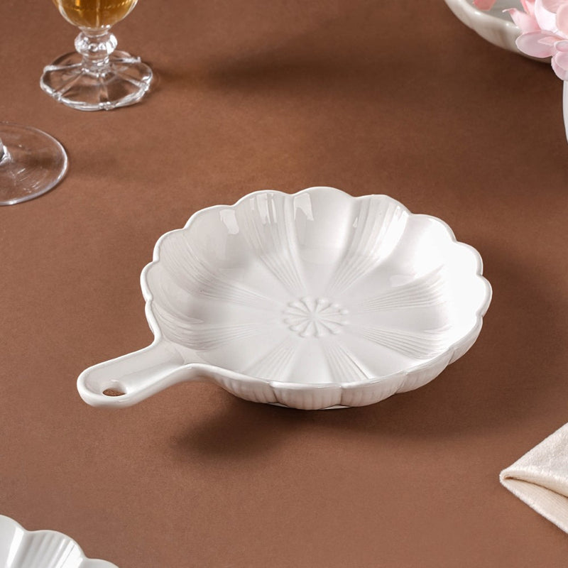 Ocean Round Dish with Handle White - Ceramic platter, serving platter, fruit platter | Plates for dining table & home decor