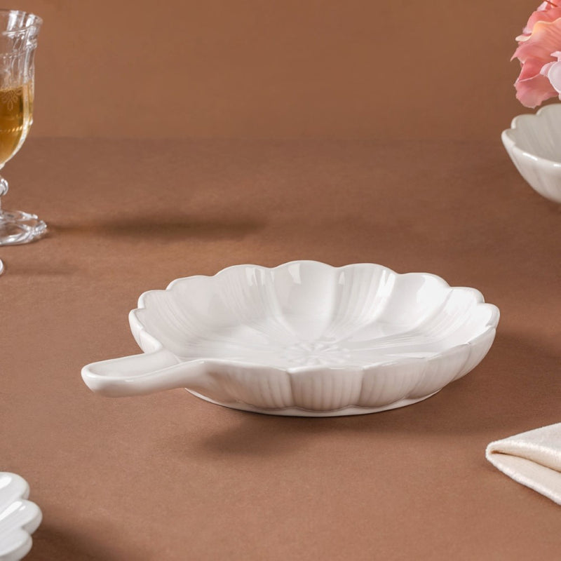 Ocean Round Dish with Handle White - Ceramic platter, serving platter, fruit platter | Plates for dining table & home decor