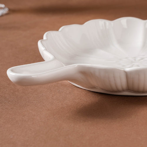 Ocean Round Dish with Handle White - Ceramic platter, serving platter, fruit platter | Plates for dining table & home decor