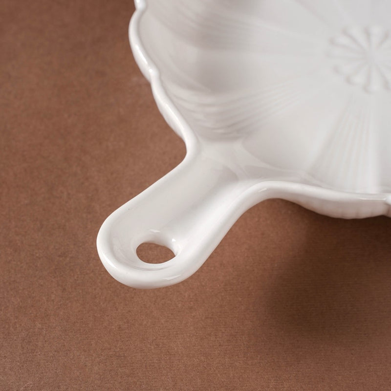 Ocean Round Dish with Handle White - Ceramic platter, serving platter, fruit platter | Plates for dining table & home decor