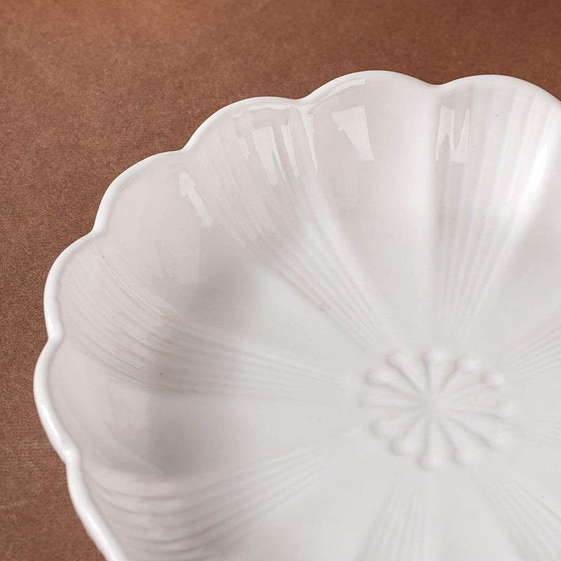 Ocean Round Dish with Handle White - Ceramic platter, serving platter, fruit platter | Plates for dining table & home decor