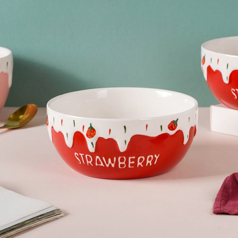 Strawberry Serving Bowl - Bowl, ceramic bowl, serving bowls, noodle bowl, salad bowls, bowl for snacks, large serving bowl | Bowls for dining table & home decor