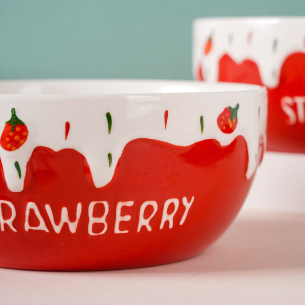 Strawberry Serving Bowl - Bowl, ceramic bowl, serving bowls, noodle bowl, salad bowls, bowl for snacks, large serving bowl | Bowls for dining table & home decor