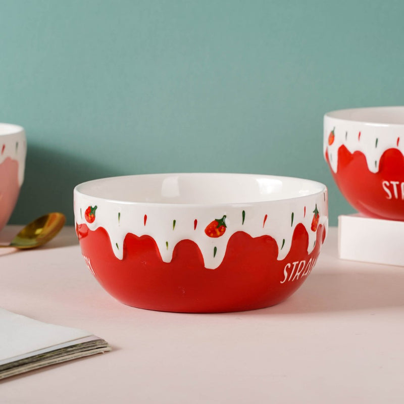 Strawberry Serving Bowl - Bowl, ceramic bowl, serving bowls, noodle bowl, salad bowls, bowl for snacks, large serving bowl | Bowls for dining table & home decor