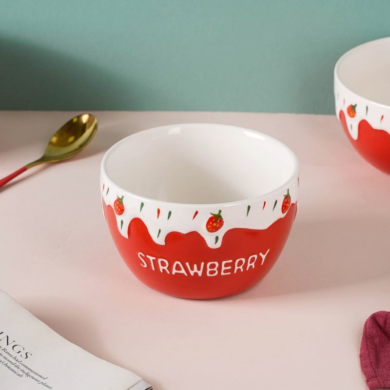 Strawberry Serving Bowl - Bowl, ceramic bowl, serving bowls, noodle bowl, salad bowls, bowl for snacks, large serving bowl | Bowls for dining table & home decor