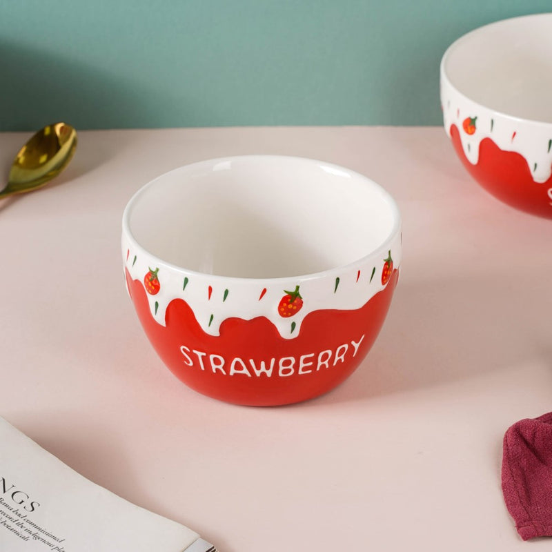 Strawberry Serving Bowl - Bowl, ceramic bowl, serving bowls, noodle bowl, salad bowls, bowl for snacks, large serving bowl | Bowls for dining table & home decor