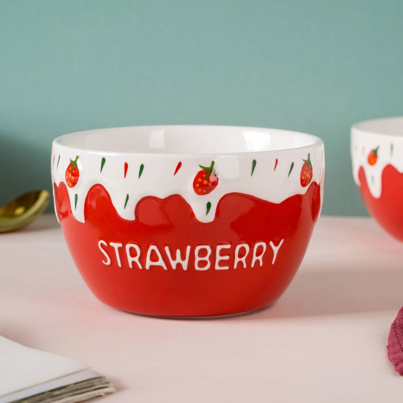 Strawberry Serving Bowl - Bowl, ceramic bowl, serving bowls, noodle bowl, salad bowls, bowl for snacks, large serving bowl | Bowls for dining table & home decor