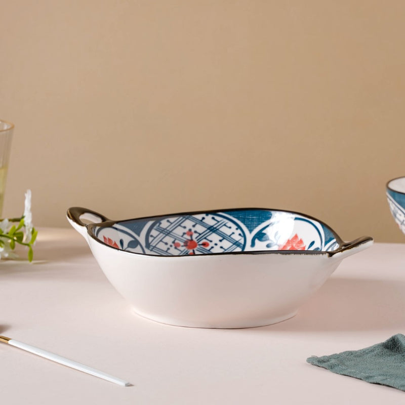 Anhui Ceramic Serving Bowl With Handles 9 Inch 500 ml - Ceramic bowl, serving bowls, noodle bowl, salad bowls, snack bowls, bowls with handle | Bowls for dining table & home decor