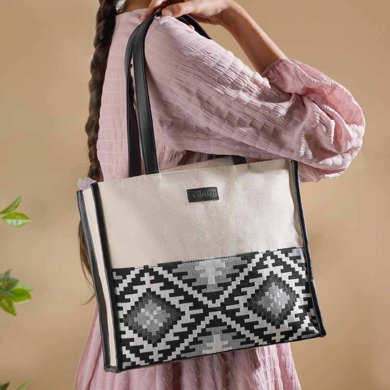 Eco Friendly Canvas Cotton Tote Bag Black And White 11.6 X 9.8 Inch
