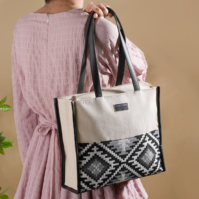 Eco Friendly Canvas Cotton Tote Bag Black And White 11.6 X 9.8 Inch