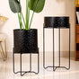 Modern Metal Floor Planter With Stand Black Set Of 2