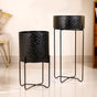 Modern Metal Floor Planter With Stand Black Set Of 2