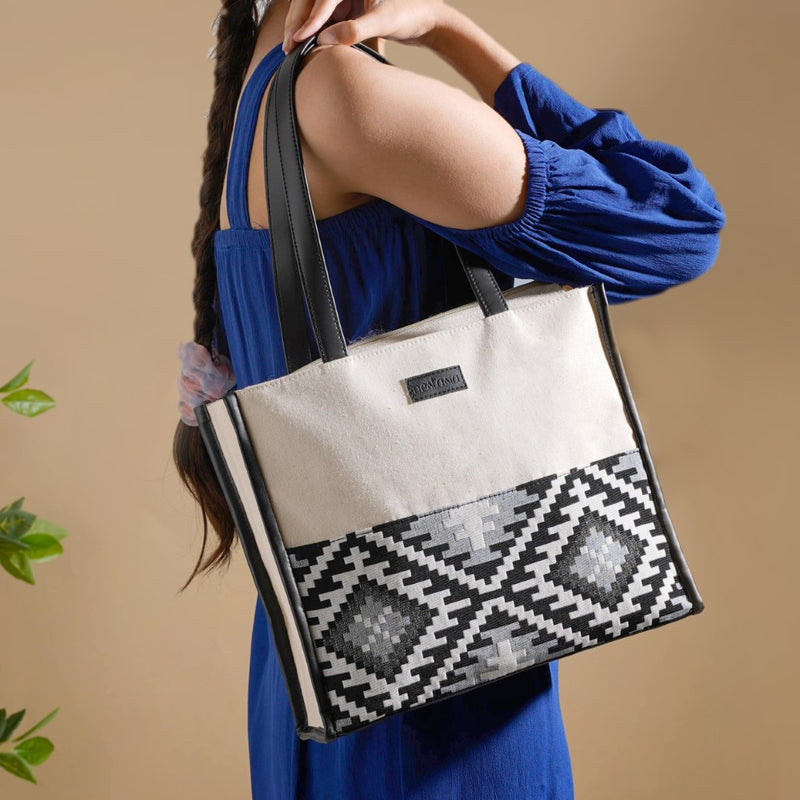 Eco Friendly Canvas Cotton Tote Bag Black And White 11.6 X 9.8 Inch