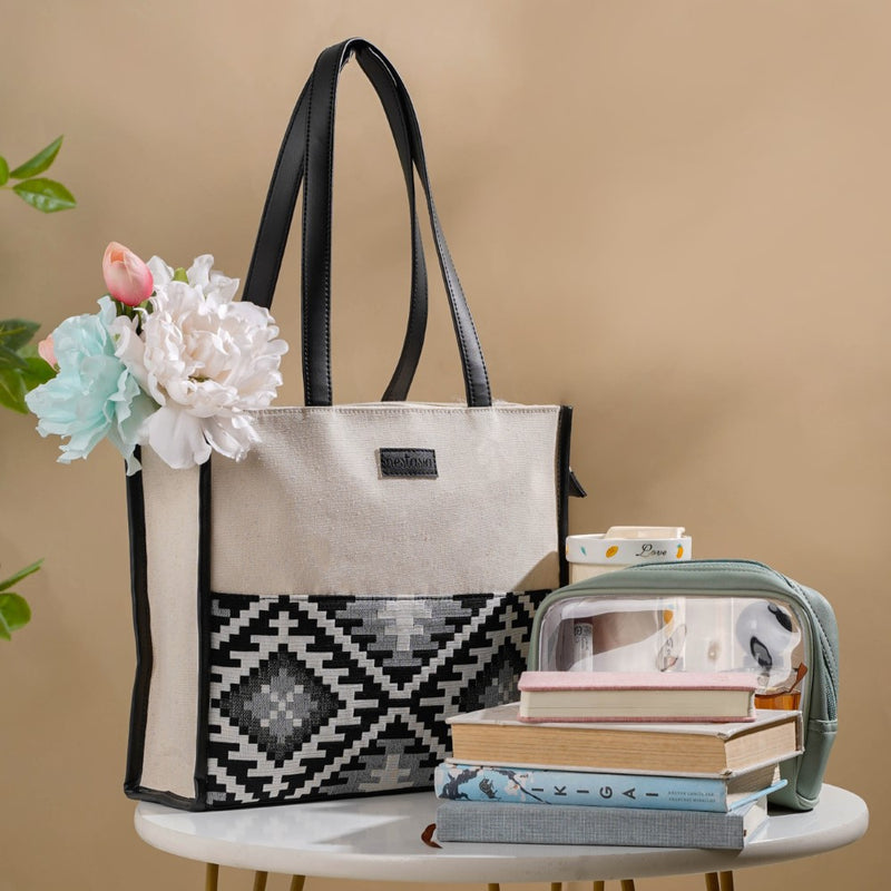 Eco Friendly Canvas Cotton Tote Bag Black And White 11.6 X 9.8 Inch
