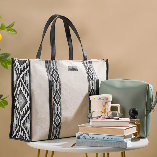 Sustainable Canvas Cotton Tote Bag Black And White 13.5 X 12 Inch