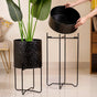 Modern Metal Floor Planter With Stand Black Set Of 2