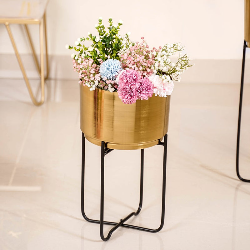 Luxe Metal Floor Planter With Stand Gold Set Of 2