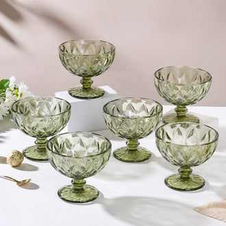 Luxe Glass Dessert Bowl Green Set Of 6 300 ml