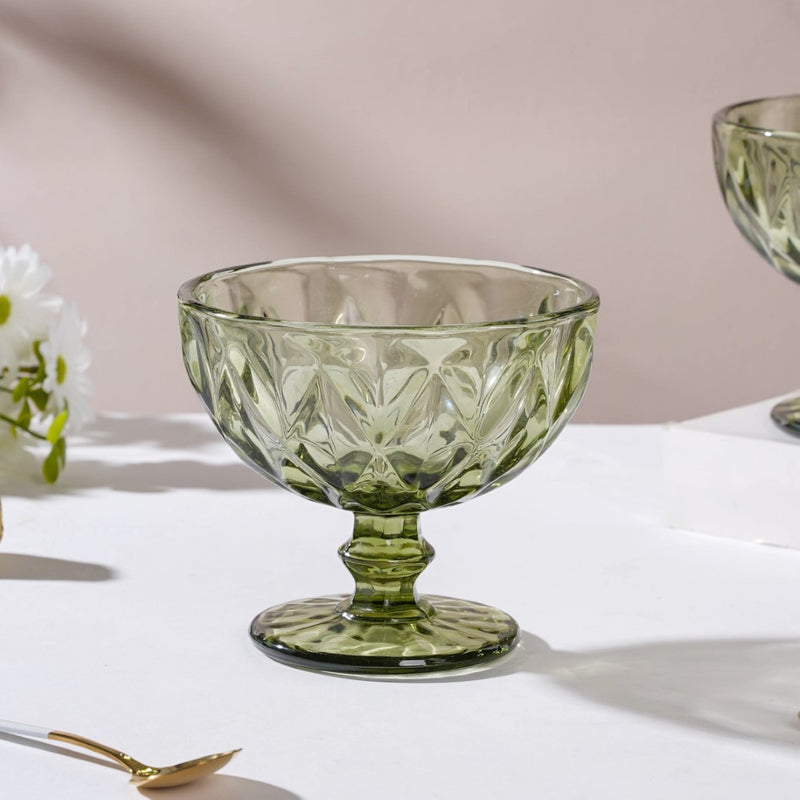 Luxe Glass Dessert Bowl Green Set Of 6 300 ml