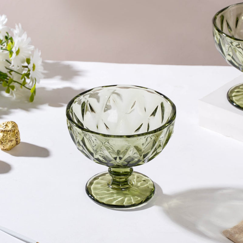 Luxe Glass Dessert Bowl Green Set Of 6 300 ml