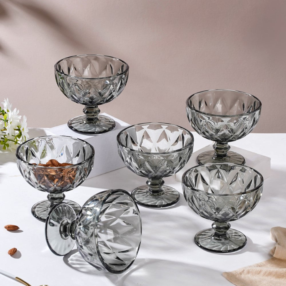 Luxe Glass Dessert Bowl Grey Set Of 6 300 ml