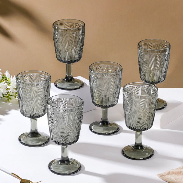 Vintage Engraved Wine Glass Grey Set of 6 300 ml