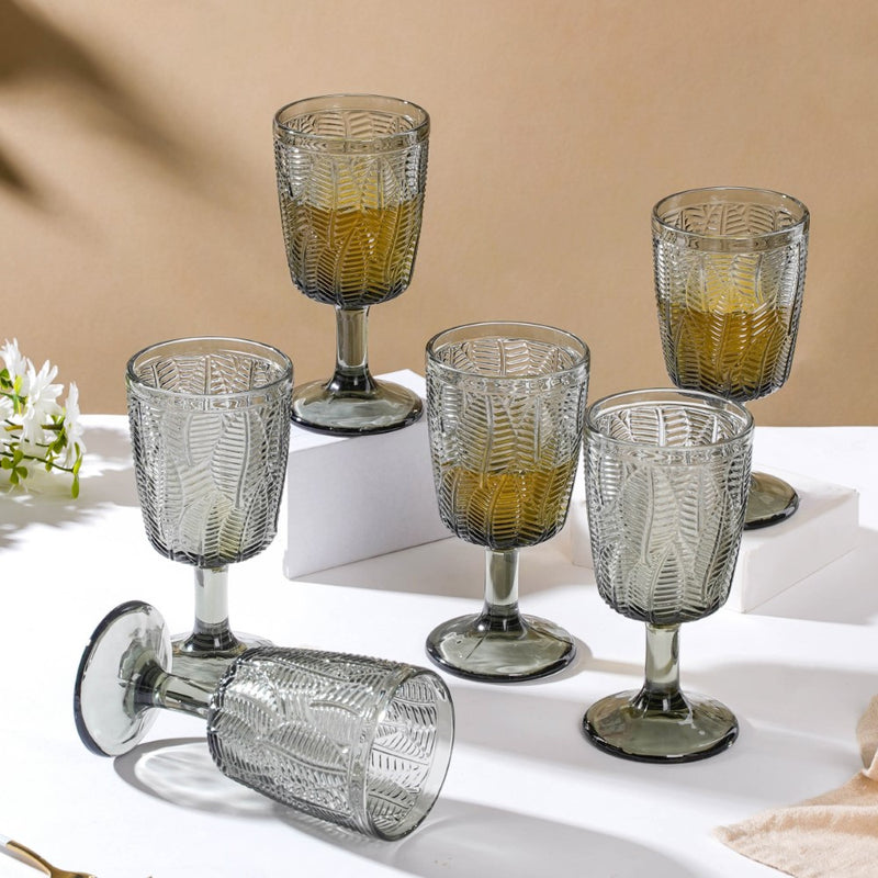 Vintage Engraved Wine Glass Grey Set of 6 300 ml