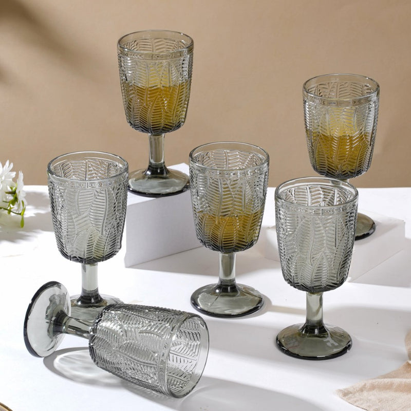 Vintage Engraved Wine Glass Grey Set of 6 300 ml