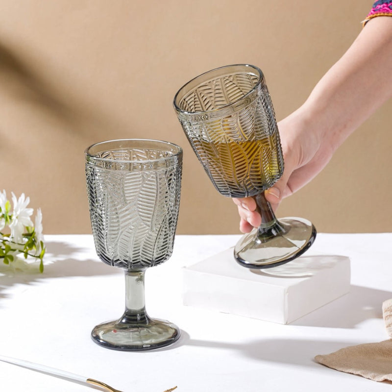 Vintage Engraved Wine Glass Grey Set of 6 300 ml