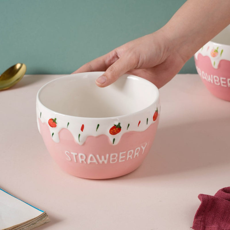Strawberry Serving Bowl - Bowl, ceramic bowl, serving bowls, noodle bowl, salad bowls, bowl for snacks, large serving bowl | Bowls for dining table & home decor