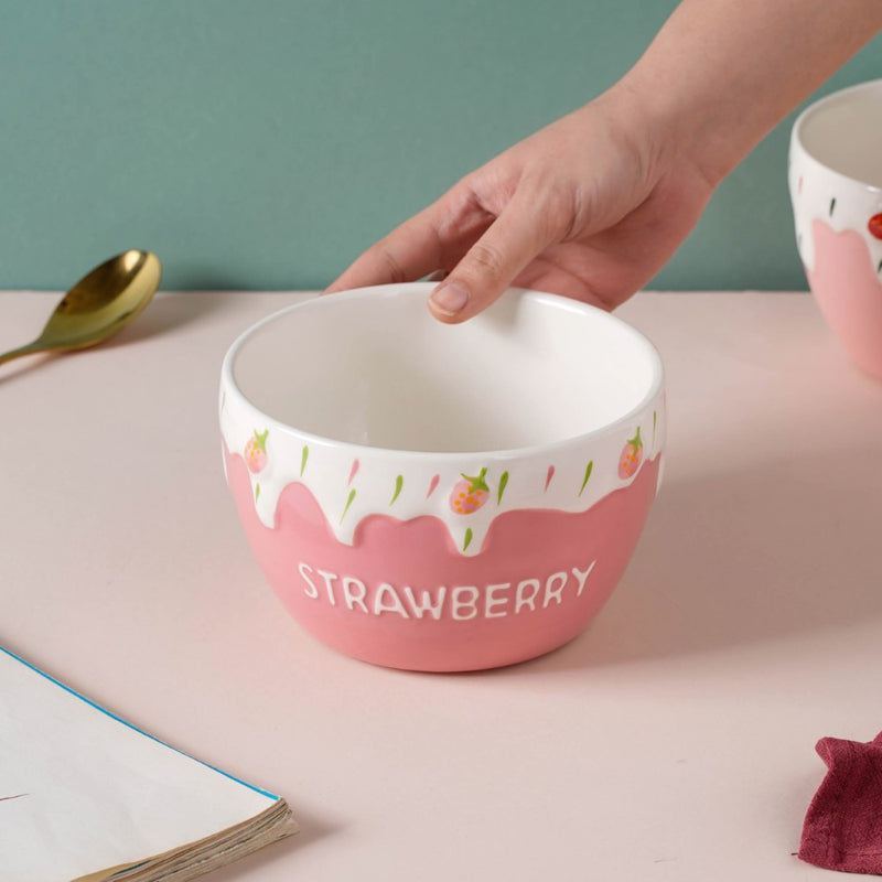 Strawberry Serving Bowl - Bowl, ceramic bowl, serving bowls, noodle bowl, salad bowls, bowl for snacks, large serving bowl | Bowls for dining table & home decor